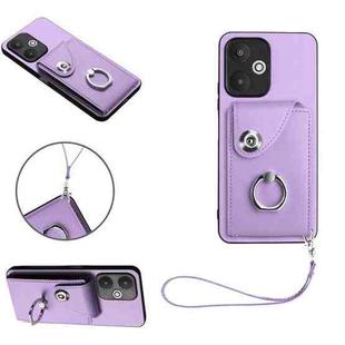 For Xiaomi Redmi 13C 5G / Redmi 13R Organ Card Bag Ring Holder PU Phone Case with Lanyard(Purple)