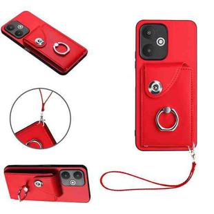 For Xiaomi Redmi 13C 5G / Redmi 13R Organ Card Bag Ring Holder PU Phone Case with Lanyard(Red)