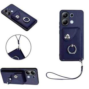 For Xiaomi Redmi Note 13 4G Global Organ Card Bag Ring Holder PU Phone Case with Lanyard(Blue)