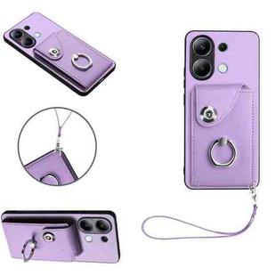 For Xiaomi Redmi Note 13 4G Global Organ Card Bag Ring Holder PU Phone Case with Lanyard(Purple)