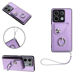 For Xiaomi Redmi Note 13 5G Global Organ Card Bag Ring Holder PU Phone Case with Lanyard(Purple)