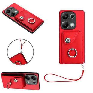 For Xiaomi Redmi Note 13 Pro 4G Global Organ Card Bag Ring Holder PU Phone Case with Lanyard(Red)