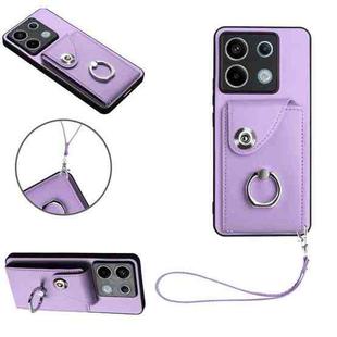 For Xiaomi Redmi Note 13 Pro 5G Global Organ Card Bag Ring Holder PU Phone Case with Lanyard(Purple)