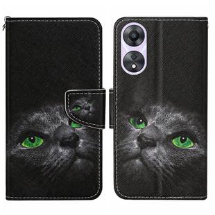 For OPPO A58 4G Colored Drawing Pattern Leather Phone Case(Black Cat)