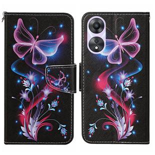 For OPPO A78 4G Colored Drawing Pattern Leather Phone Case(Fluorescent Butterfly)