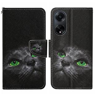 For OPPO A98 Colored Drawing Pattern Leather Phone Case(Black Cat)