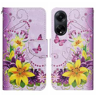 For OPPO A98 Colored Drawing Pattern Leather Phone Case(Yellow Flower Butterfly)