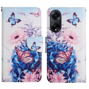For OPPO A98 Colored Drawing Pattern Leather Phone Case(Purple Butterfly)