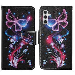 For Samsung Galaxy A05S Colored Drawing Pattern Leather Phone Case(Fluorescent Butterfly)