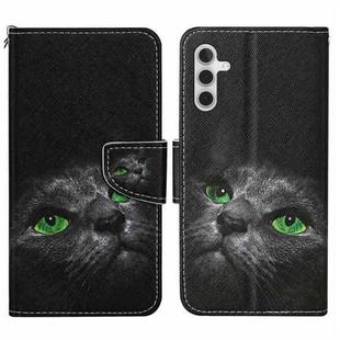 For Samsung Galaxy S24 5G Colored Drawing Pattern Leather Phone Case(Black Cat)