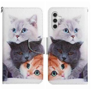 For Samsung Galaxy S24 5G Colored Drawing Pattern Leather Phone Case(3 Cats)