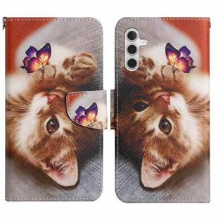 For Samsung Galaxy S24 5G Colored Drawing Pattern Leather Phone Case(Butterfly Cat)