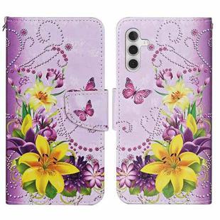 For Samsung Galaxy S24+ 5G Colored Drawing Pattern Leather Phone Case(Yellow Flower Butterfly)