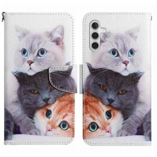 For Samsung Galaxy S24+ 5G Colored Drawing Pattern Leather Phone Case(3 Cats)