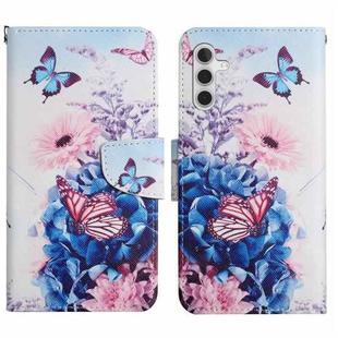 For Samsung Galaxy S24+ 5G Colored Drawing Pattern Leather Phone Case(Purple Butterfly)