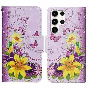 For Samsung Galaxy S24 Ultra 5G Colored Drawing Pattern Leather Phone Case(Yellow Flower Butterfly)