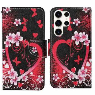 For Samsung Galaxy S24 Ultra 5G Colored Drawing Pattern Leather Phone Case(Red Heart)