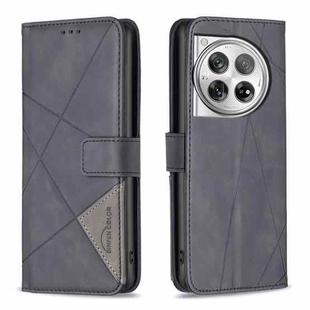 For OnePlus 12 5G BF05 Magnetic Buckle Rhombus Texture Leather Phone Case(Black)