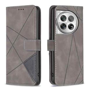 For OnePlus 12 5G BF05 Magnetic Buckle Rhombus Texture Leather Phone Case(Grey)