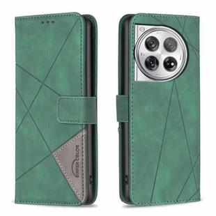 For OnePlus 12 5G BF05 Magnetic Buckle Rhombus Texture Leather Phone Case(Green)