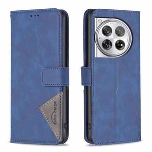 For OnePlus 12 5G BF05 Magnetic Buckle Rhombus Texture Leather Phone Case(Blue)