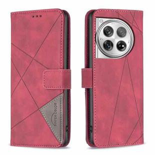 For OnePlus 12 5G BF05 Magnetic Buckle Rhombus Texture Leather Phone Case(Red)