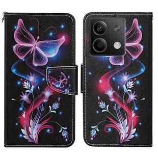 For Xiaomi Redmi Note 13 Colored Drawing Pattern Leather Phone Case(Fluorescent Butterfly)