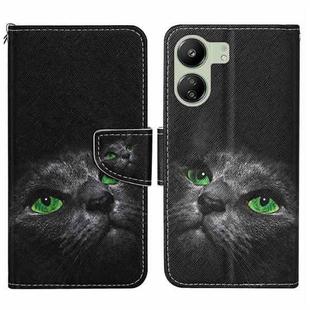 For Xiaomi Redmi 13C Colored Drawing Pattern Leather Phone Case(Black Cat)