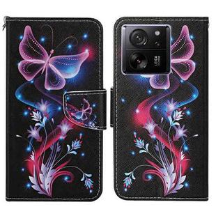 For Xiaomi Redmi 13T Colored Drawing Pattern Leather Phone Case(Fluorescent Butterfly)