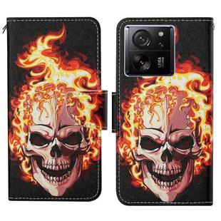 For Xiaomi Redmi 13T Colored Drawing Pattern Leather Phone Case(Flame Skull)