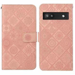 For Google Pixel 6a Ethnic Style Embossed Pattern Leather Phone Case(Pink)