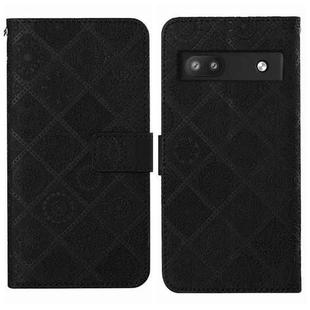 For Google Pixel 6a Ethnic Style Embossed Pattern Leather Phone Case(Black)