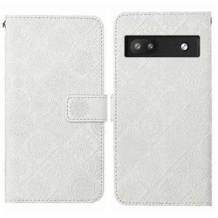 For Google Pixel 6a Ethnic Style Embossed Pattern Leather Phone Case(White)