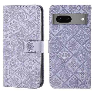 For Google Pixel 7 Ethnic Style Embossed Pattern Leather Phone Case(Purple)