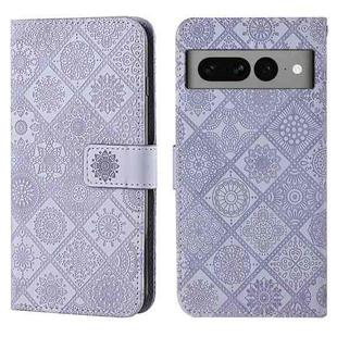 For Google Pixel 7 Pro Ethnic Style Embossed Pattern Leather Phone Case(Purple)