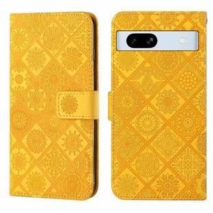 For Google Pixel 7a Ethnic Style Embossed Pattern Leather Phone Case(Yellow)