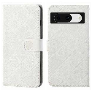 For Google Pixel 8 Ethnic Style Embossed Pattern Leather Phone Case(White)