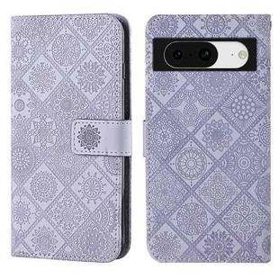 For Google Pixel 8 Ethnic Style Embossed Pattern Leather Phone Case(Purple)