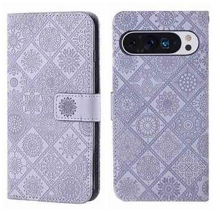 For Google Pixel 9 Pro XL Ethnic Style Embossed Pattern Leather Phone Case(Purple)