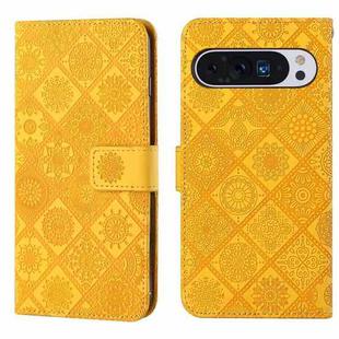 For Google Pixel 9 / 9 Pro Ethnic Style Embossed Pattern Leather Phone Case(Yellow)