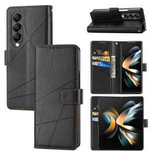 For Samsung Galaxy Z Fold4 PU Genuine Leather Texture Embossed Line Phone Case(Black)