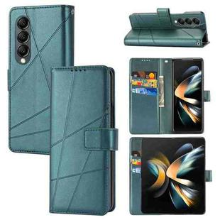 For Samsung Galaxy Z Fold4 PU Genuine Leather Texture Embossed Line Phone Case(Green)