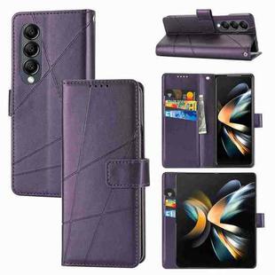 For Samsung Galaxy Z Fold4 PU Genuine Leather Texture Embossed Line Phone Case(Purple)