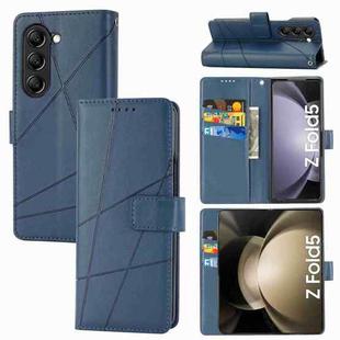 For Samsung Galaxy Z Fold5 PU Genuine Leather Texture Embossed Line Phone Case(Blue)