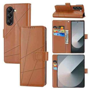 For Samsung Galaxy Z Fold6 PU Genuine Leather Texture Embossed Line Phone Case(Brown)