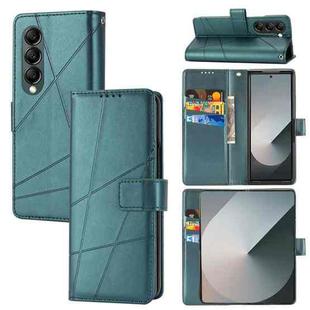 For Samsung Galaxy Z Fold6 PU Genuine Leather Texture Embossed Line Phone Case(Green)