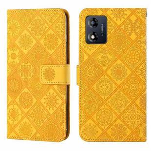 For Motorola Moto E13 Ethnic Style Embossed Pattern Leather Phone Case(Yellow)