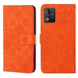 For Motorola Moto E13 Ethnic Style Embossed Pattern Leather Phone Case(Orange)