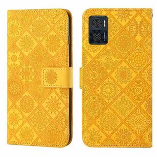 For Motorola Moto E22 / E22i Ethnic Style Embossed Pattern Leather Phone Case(Yellow)