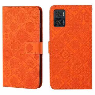 For Motorola Moto E22 / E22i Ethnic Style Embossed Pattern Leather Phone Case(Orange)